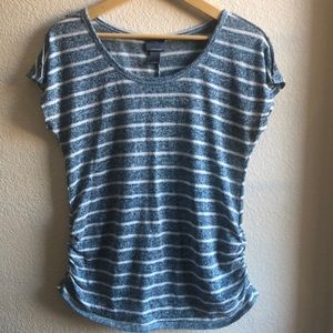 Blue and white striped Maternity Sweater Top with button accents on sleeve